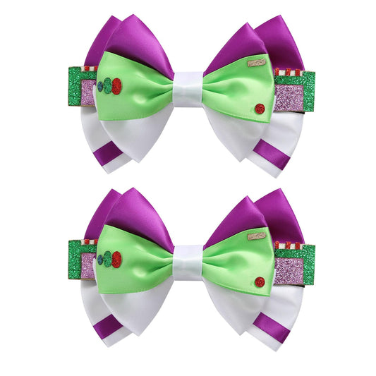Neujiwo front view of two bows showing cute cartoon design and quick styling benefit