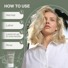 NEUMA shampoo being applied in shower for cleansing action