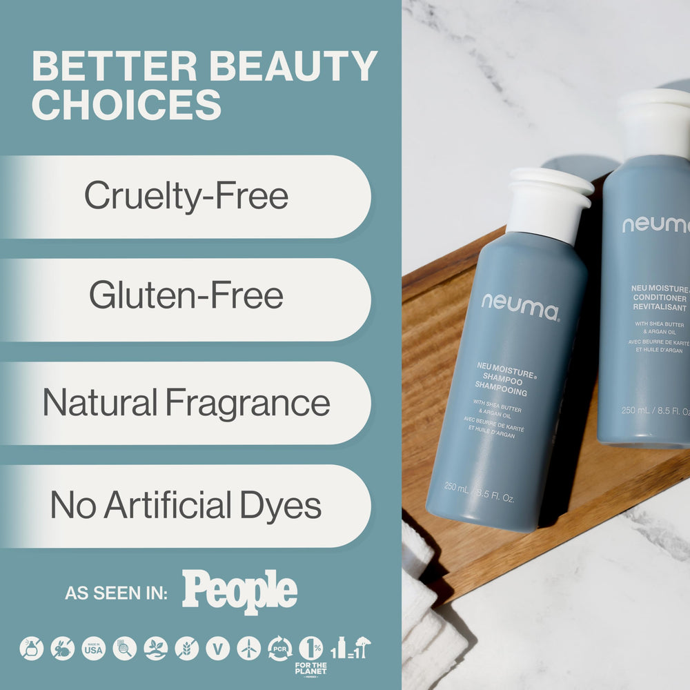 Neuma shampoo texture poured into hand demonstrating gentle lather