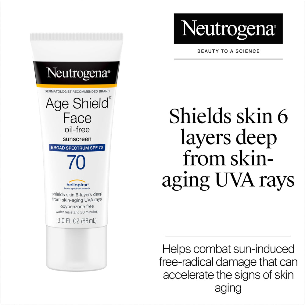Neutrogena Age Shield cap and nozzle detail for precise, mess-free dispensing
