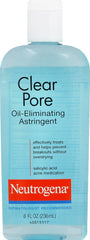 Neutrogena front packaging showing bottle and label, clarifies benefits for clearer pores