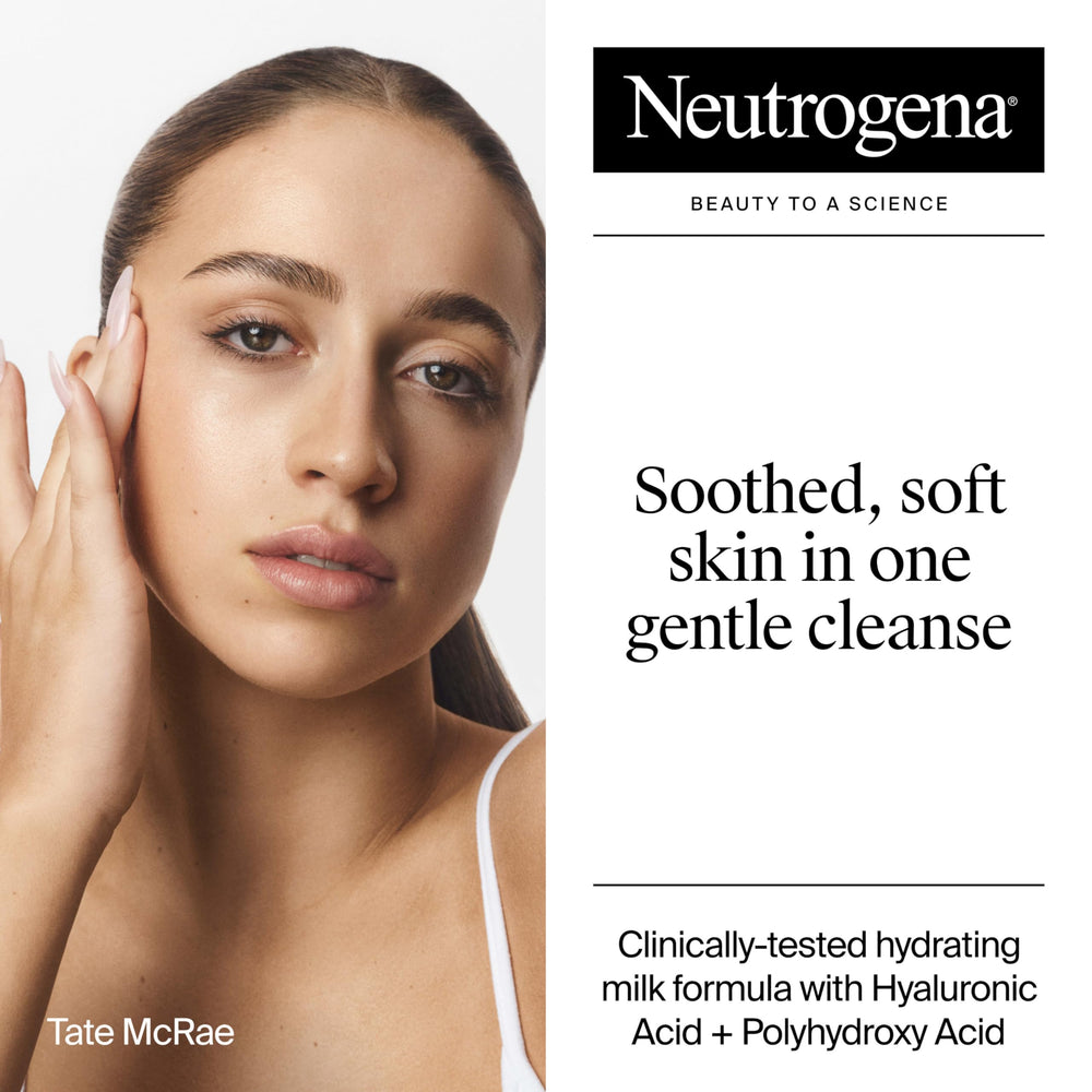 Neutrogena label close-up listing hyaluronic acid and PHA benefits