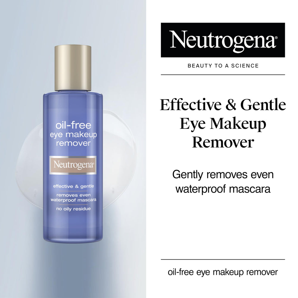 Neutrogena bottle shaken to mix dual-phase liquid, clear benefit dissolves mascara