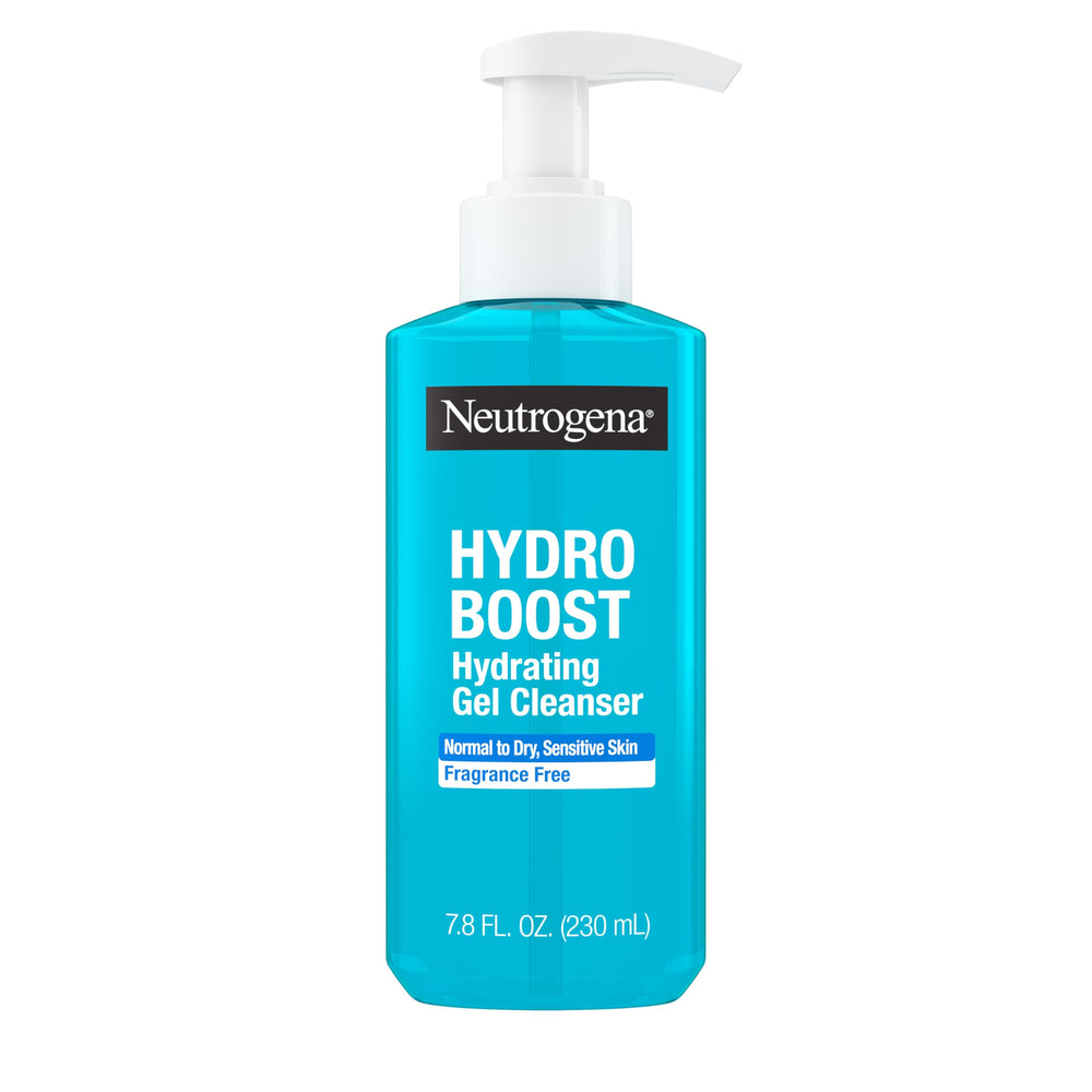 Neutrogena front bottle showing Hydro Boost gel cleanser and easy pump benefit