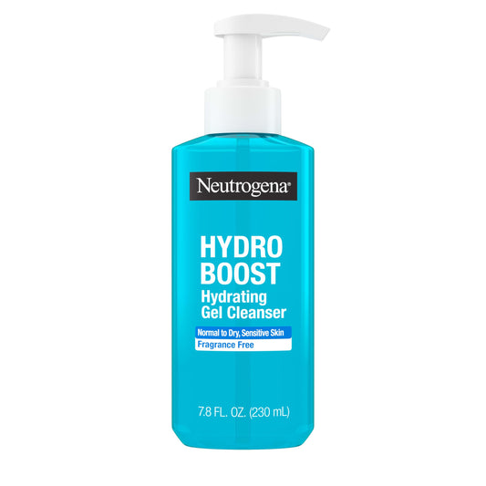 Neutrogena front bottle showing Hydro Boost gel cleanser and easy pump benefit