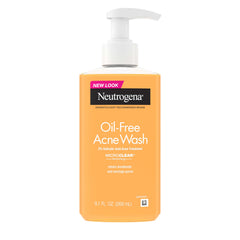 Neutrogena front label bottle showing clear acne cleanser, helps identify product quickly