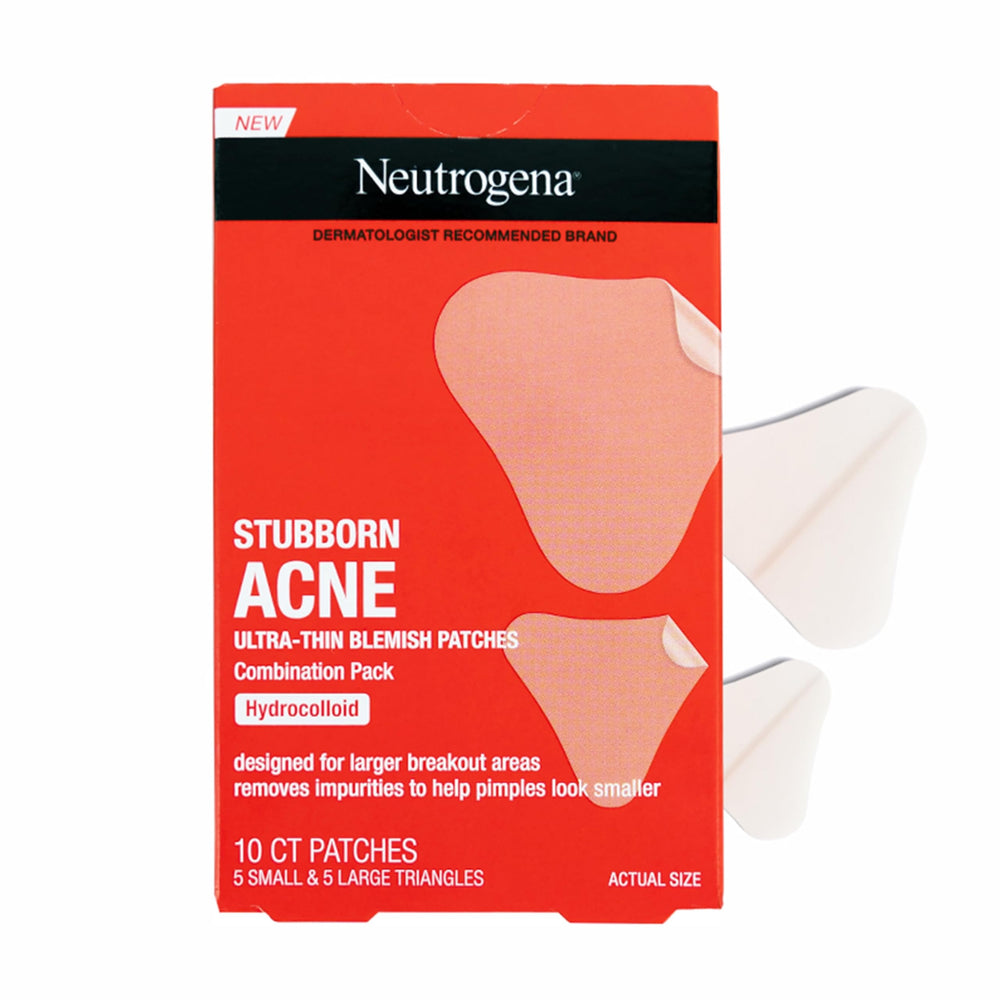 Neutrogena front packaging showing 10 ultra-thin patch pack and quick identification benefit
