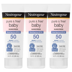 Neutrogena front packaging showing three SPF 50 tubes and benefits