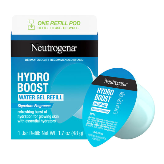 Neutrogena refill pod front view showing compact pod and easy refill benefit