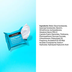 Neutrogena Hydro Boost wipes beside Hydro Boost moisturizer illustrating a simple care routine