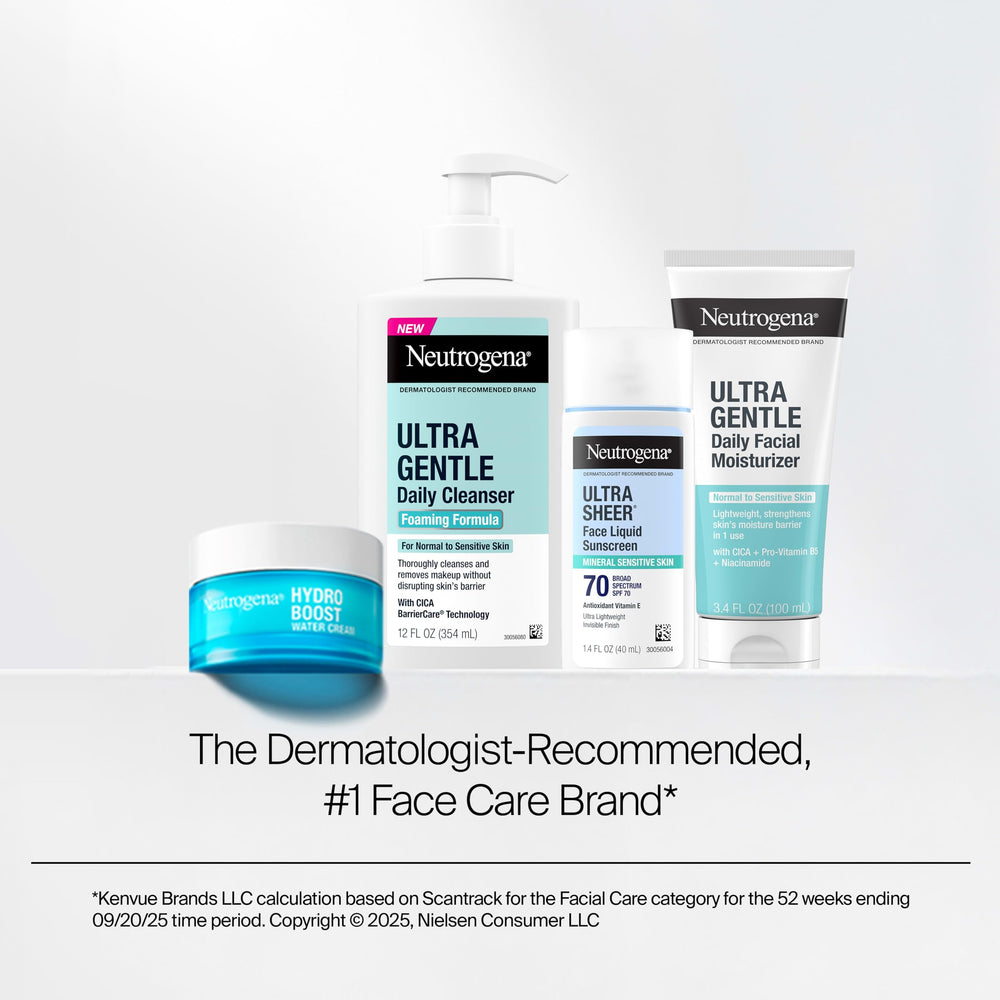 Neutrogena ingredient label close-up emphasizing gentle, free-from formulation