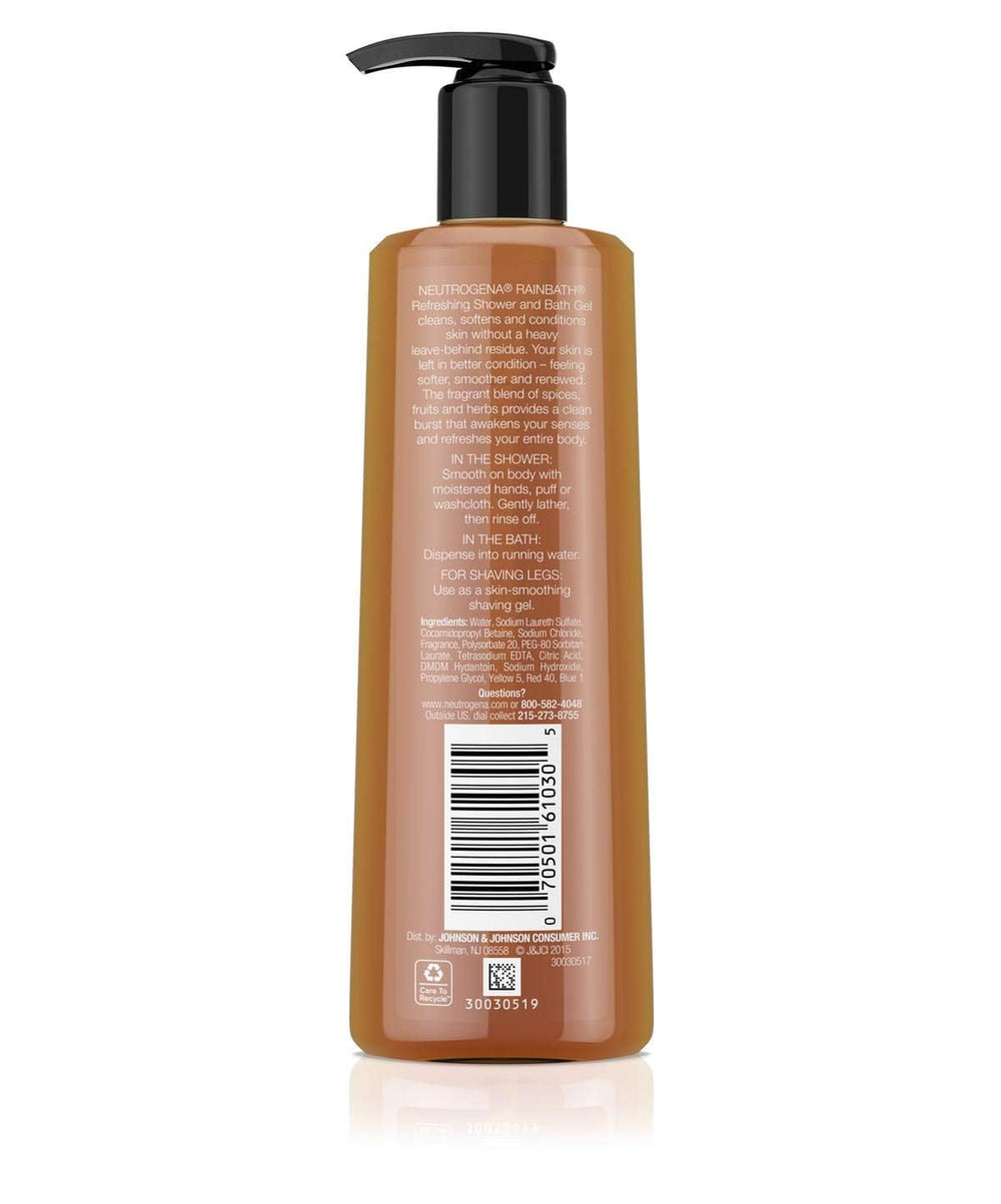 Neutrogena Rainbath back label with ingredients and clear usage information