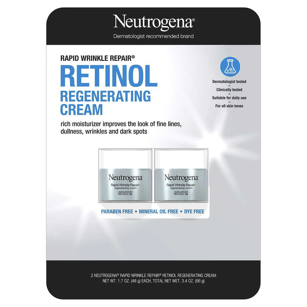 Neutrogena front packaging showing product benefits and dual-jar pack providing value