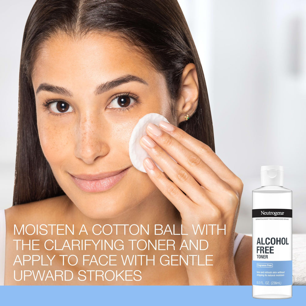Neutrogena bottle in hand for size context and travel-friendly benefit