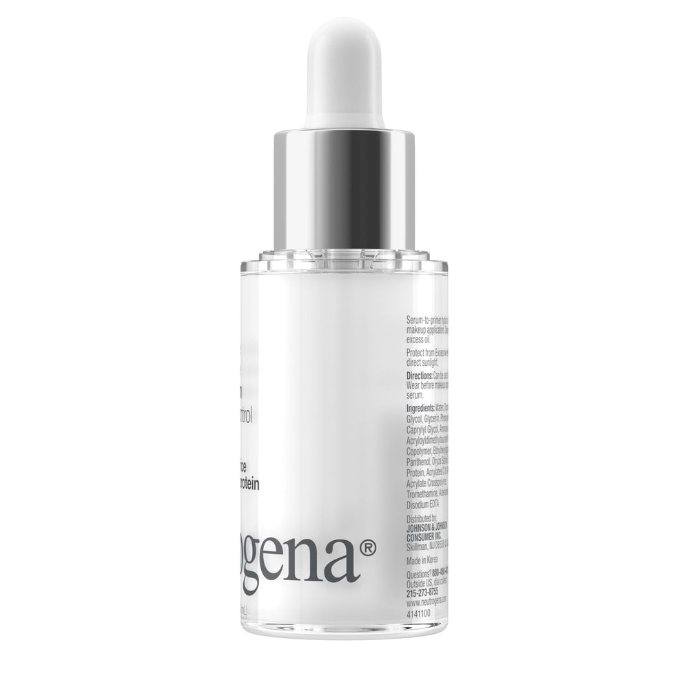 Neutrogena serum on skin applied with fingertip showing instant mattifying and smoothing benefit