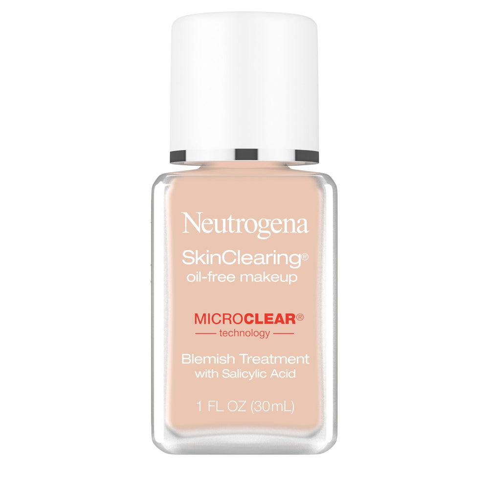 Neutrogena front packaging of SkinClearing makeup showing shade and bottle benefits