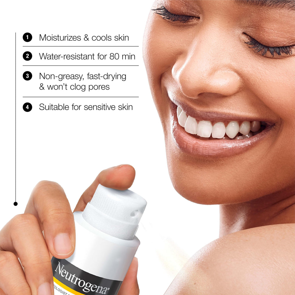 Neutrogena spray nozzle close-up for quick even application benefit