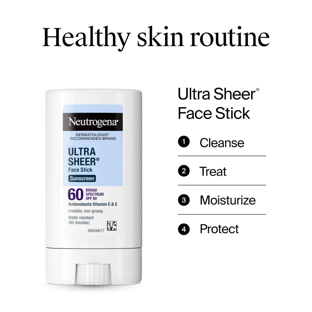 Neutrogena stick in water-splash scene emphasizing 80-minute water-resistance benefit