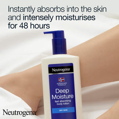 Neutrogena lotion texture close-up highlighting fast-absorption benefit