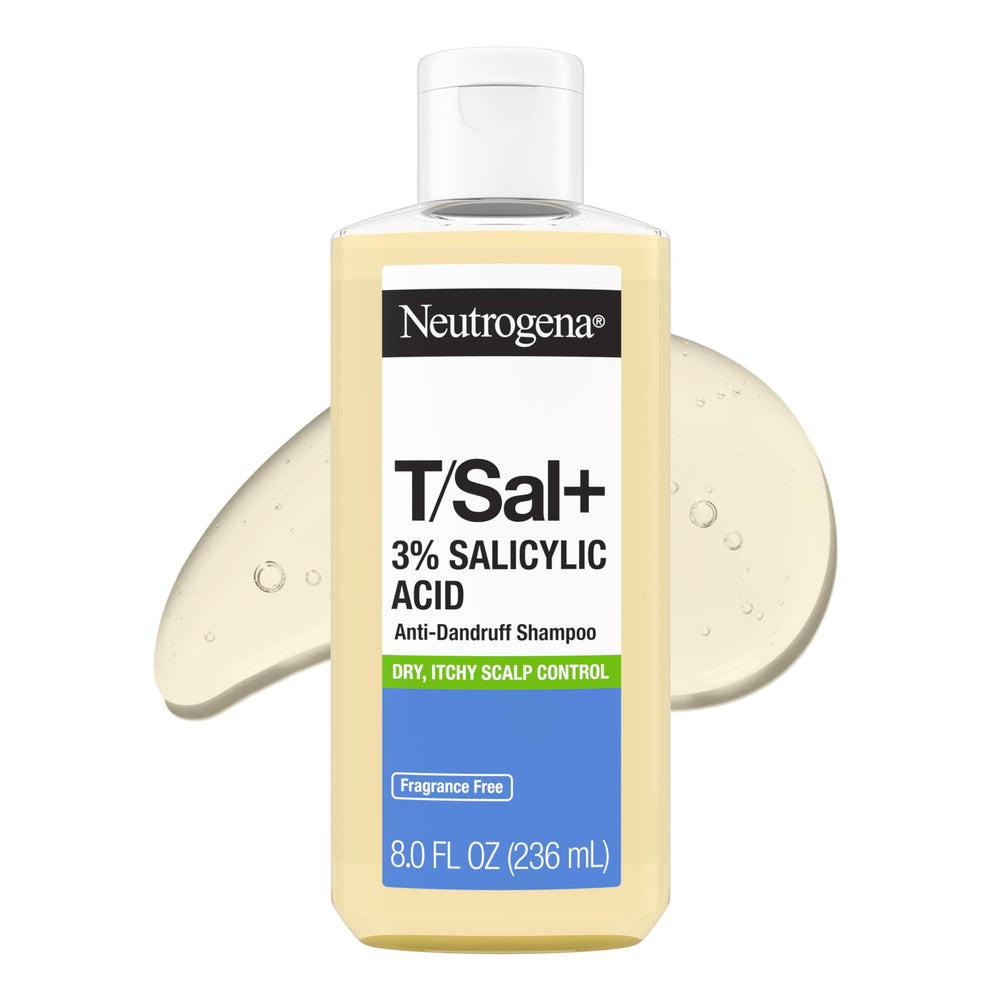 Neutrogena T/Sal+ front bottle view showing clear label and benefit