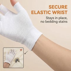 NEVTORAU elastic wrist close-up illustrating snug fit that prevents slipping and protects bedding