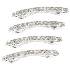 New extension front view of four silver rhinestone hair clips adds sparkle