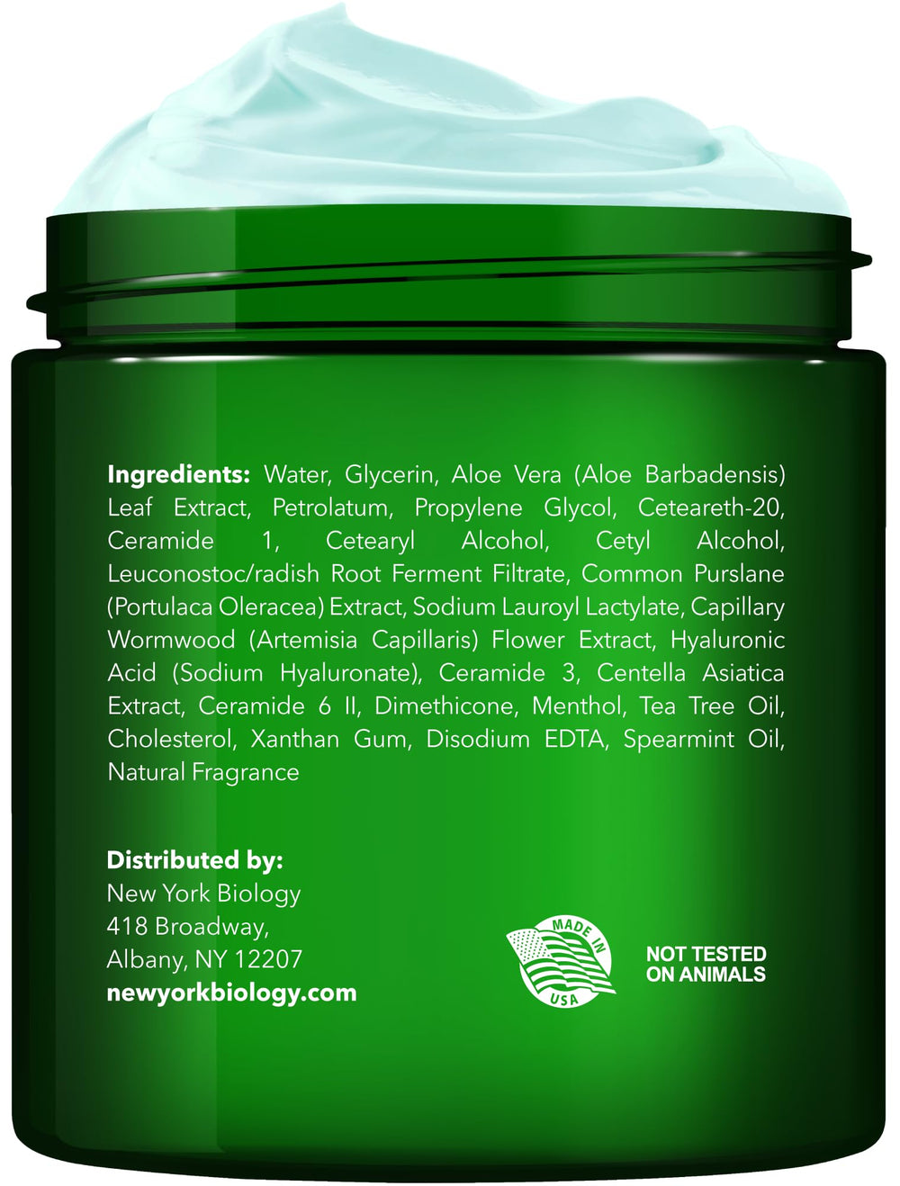 NEW YORK BIOLOGY open jar texture close-up demonstrating rich absorbent cream
