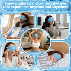 Newcotte mask in use on model relaxing to reduce puffiness and eye fatigue