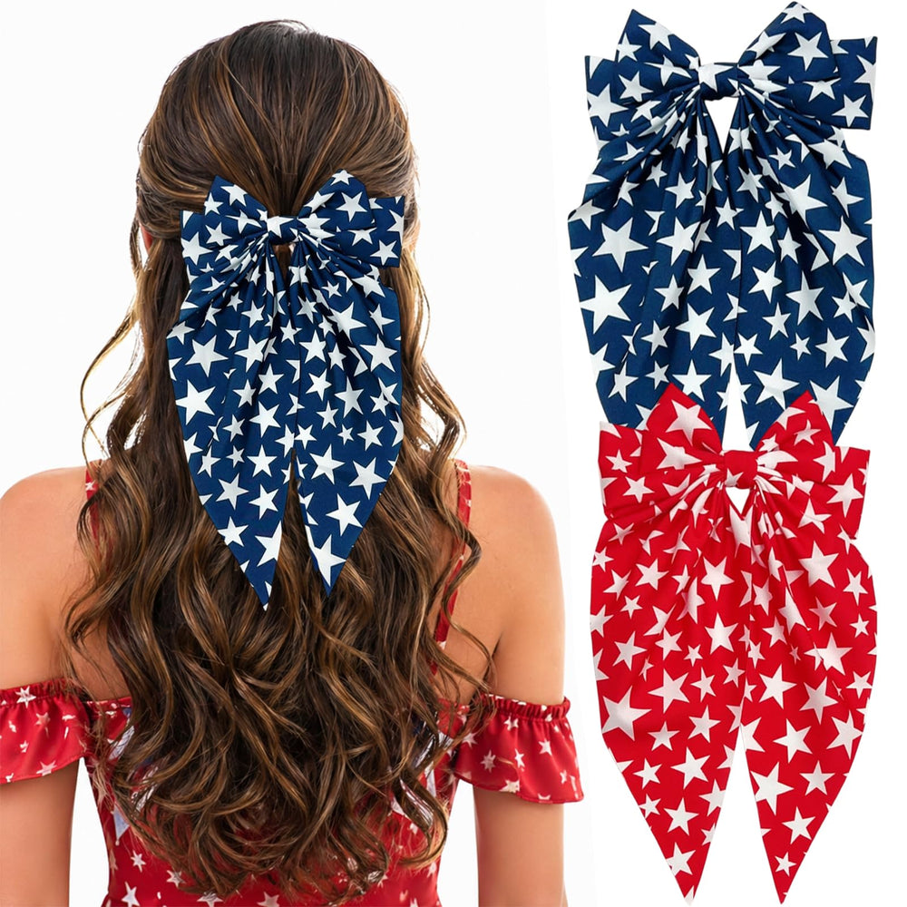 NEWSPIED bow front view showing bold red and blue patriotic flair and easy styling