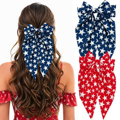NEWSPIED bow front view showing bold red and blue patriotic flair and easy styling