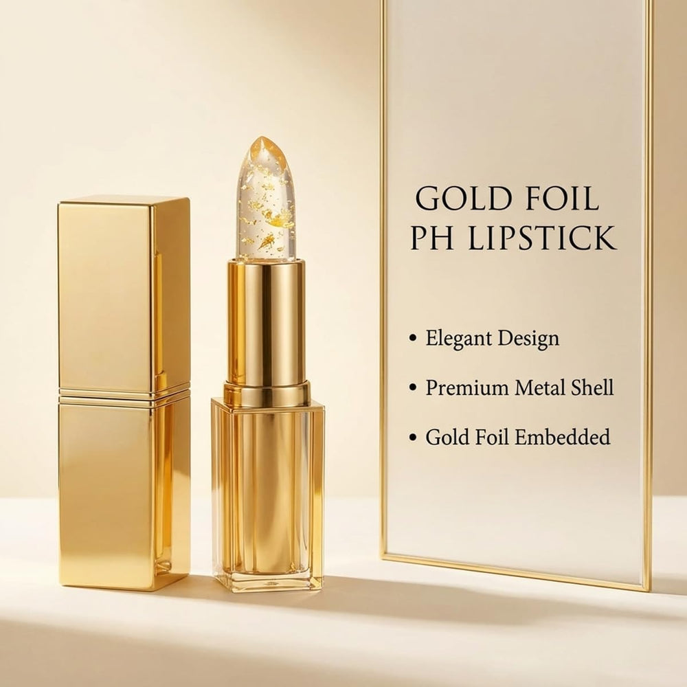 Nexalyn gold foil texture close-up, nourishing oils for soft lips
