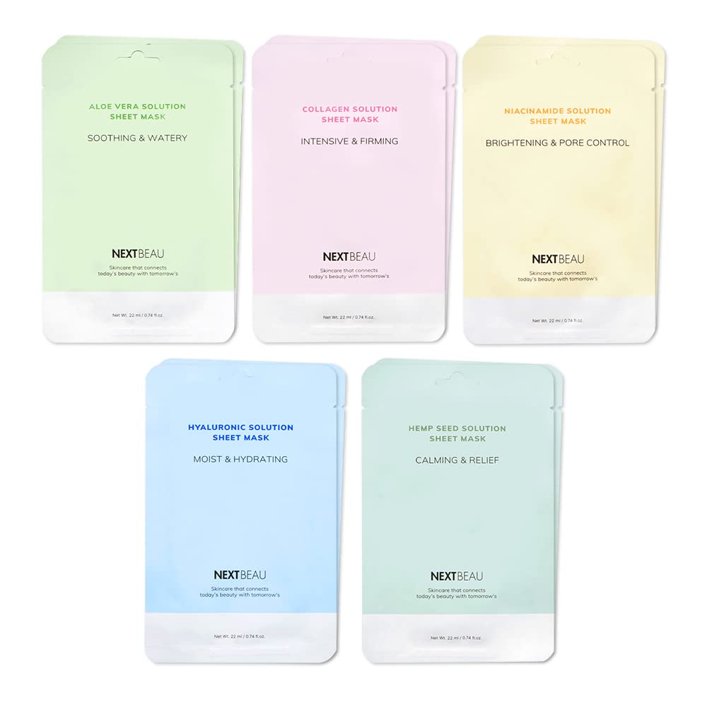 NEXTBEAU front packaging showing all five mask variants and total count for convenience