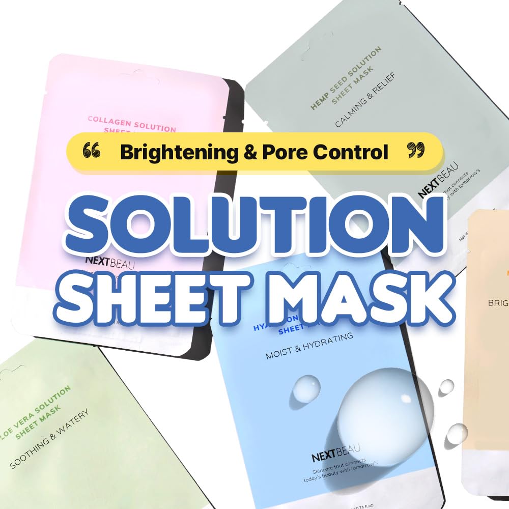 NEXTBEAU single sheet mask pulled from packet illustrating lightweight essence for quick absorption