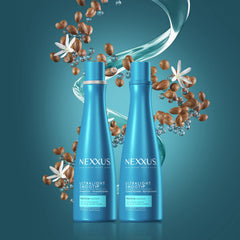 Nexxus before and after hair comparison showing smoother, shinier hair