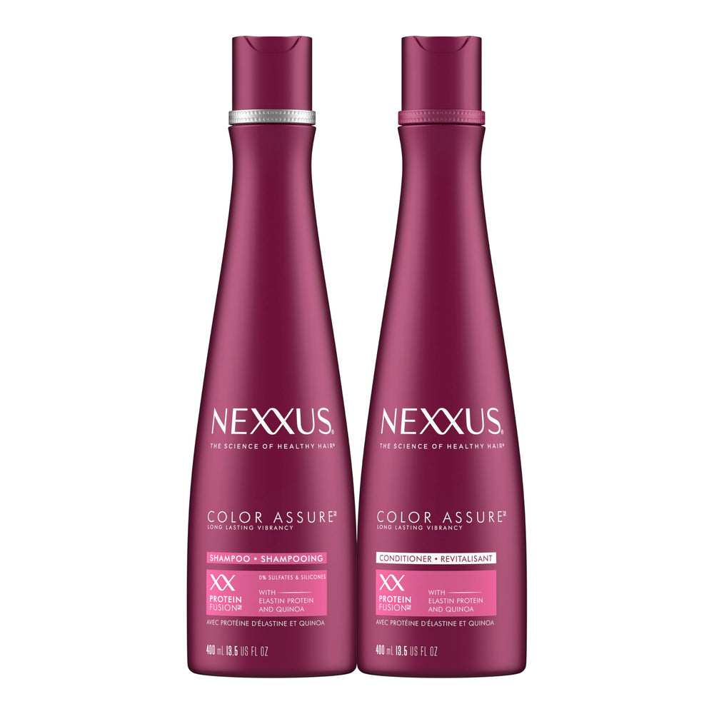 Nexxus front packaging showing two 13.5oz bottles for lasting color protection