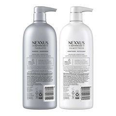 Nexxus shampoo and conditioner in shower applied to hair, easier detangling benefit