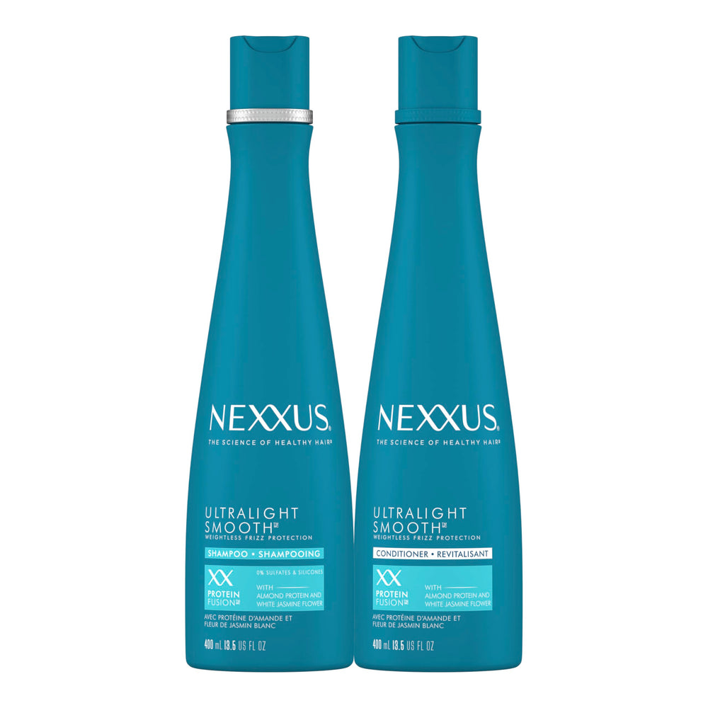 Nexxus front packaging showing both 13.5 oz bottles and clear benefit