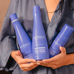 Nexxus bottles size comparison illustrating travel and full-size usage benefits