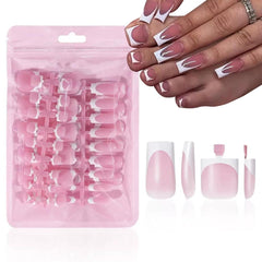 NHIXK front packaging showing 60-piece white French tip set and included tools, clear view benefits quick selection