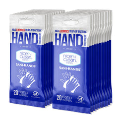 Nice 'N Clean front packaging showing blue 400-count tub and branding benefits