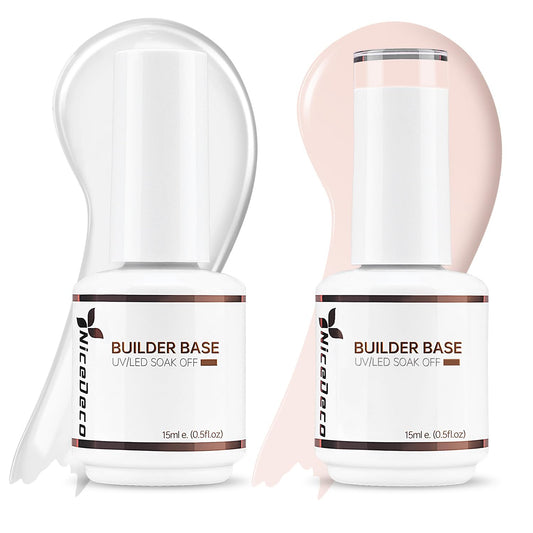 Nicedeco front packaging showing both 15ml builder gel bottles and benefits