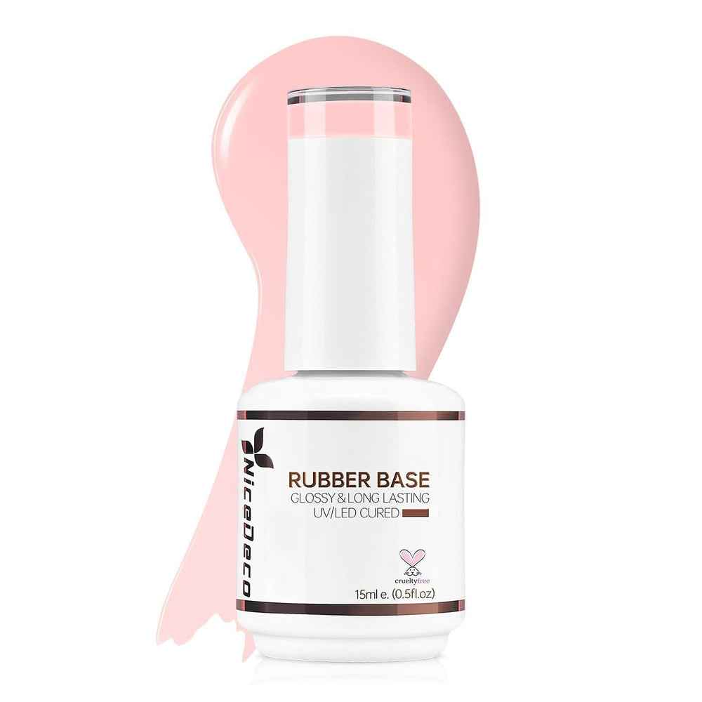 Nicedeco front packaging showing pink rubber base gel, clear brand visibility and benefit