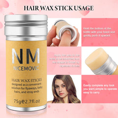 NICEMOVIC wax stick smoothing baby hairs showing neat finished edges