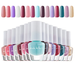Nicole Miller New York box front showing 15 mini polish colors and gift-ready packaging benefit