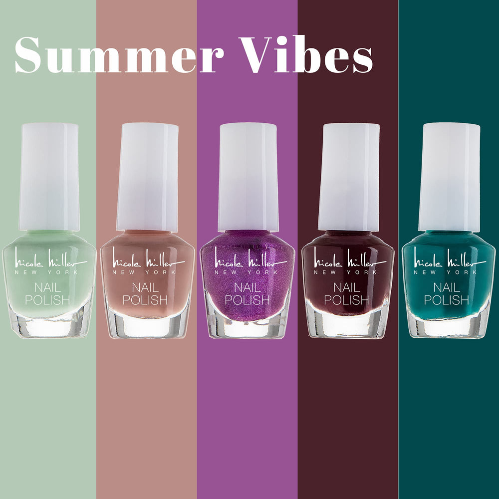 Nicole Miller mini polishes inside a makeup bag for travel convenience