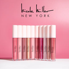 Nicole Miller swatch row on arm showing shade range and easy mixability benefits