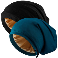NICPOO bonnet front view in black and green showing neat finish and coverage benefit