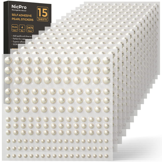 Nicpro sheet front showing 15 adhesive pearl sheets and quantity clarity