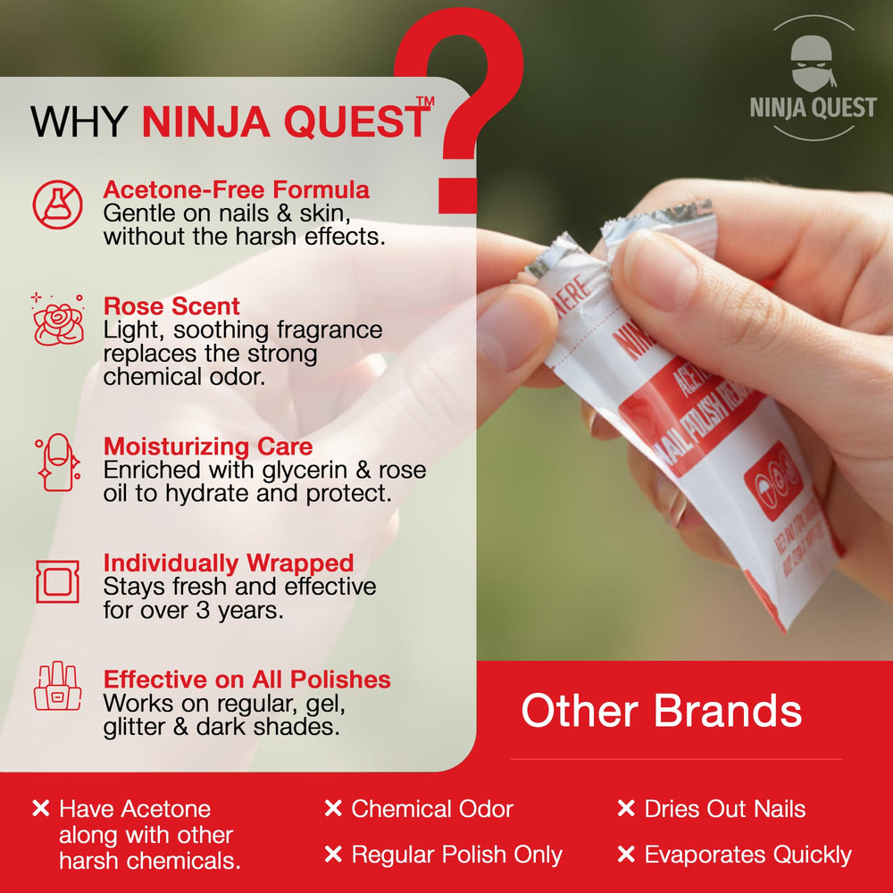 NINJA QUEST foil packet interior preventing drying and preserving pad effectiveness