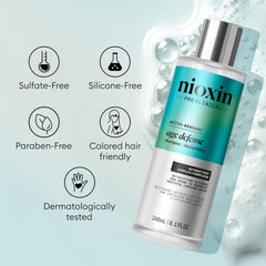 NIOXIN bottle in hand to show 50mL travel-friendly size and convenience